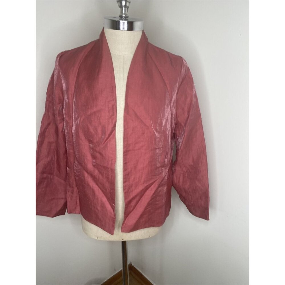 NEW Eileen Fisher Sz L Shawl Collar Jacket Iridescent Linen Pink Style 16fo-j445